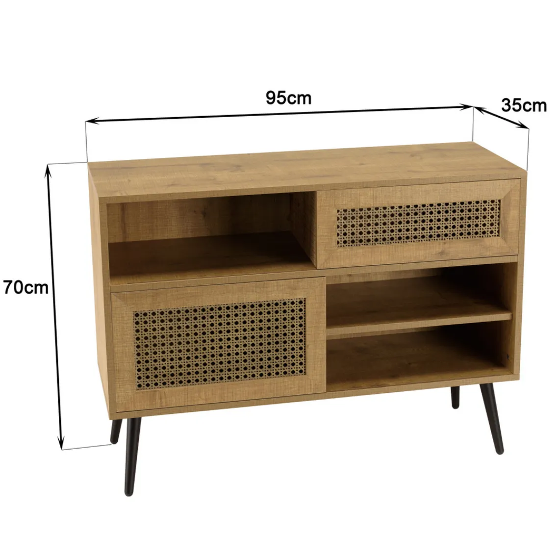 Macabane Buffet bas marron 3 niches 2 portes effet cannage pieds métal CHARLIE Outlet