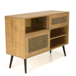 Macabane Buffet bas marron 3 niches 2 portes effet cannage pieds métal CHARLIE Outlet