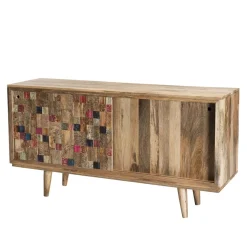 Macabane Buffet bois Manguier 160x45cm 2 portes coulissantes 1 étagère Jodhpur Best