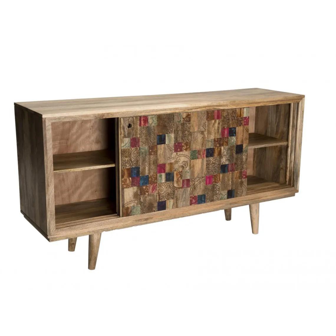 Macabane Buffet bois Manguier 160x45cm 2 portes coulissantes 1 étagère Jodhpur Best