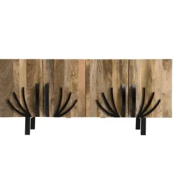 Macabane Buffet bois Manguier 177x45cm 4 portes 2 étagères déco branches pieds métal Bangalore Clearance
