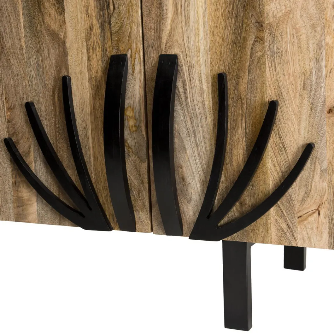 Macabane Buffet bois Manguier 177x45cm 4 portes 2 étagères déco branches pieds métal Bangalore Clearance