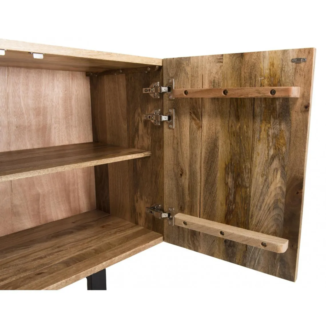 Macabane Buffet bois Manguier 177x45cm 4 portes 2 étagères déco branches pieds métal Bangalore Clearance