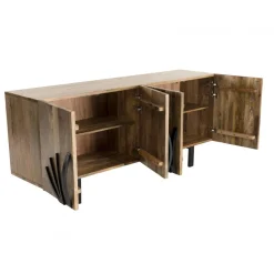 Macabane Buffet bois Manguier 177x45cm 4 portes 2 étagères déco branches pieds métal Bangalore Clearance