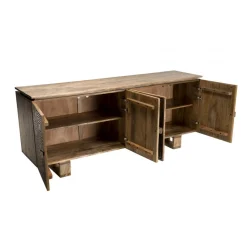 Macabane Buffet bois Manguier 177x45cm 4 portes 2 étagères Goa Clearance