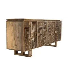 Macabane Buffet bois Manguier 177x45cm 4 portes 2 étagères Goa Clearance