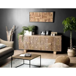 Macabane Buffet bois Manguier 177x45cm 4 portes 2 étagères Goa Clearance