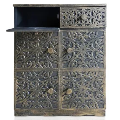 3S. x Home Buffet bois sculpté style oriental 6 portes L70cm Matana Bronze patiné Best