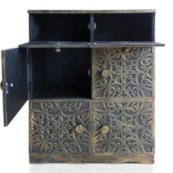 3S. x Home Buffet bois sculpté style oriental 6 portes L70cm Matana Bronze patiné Best