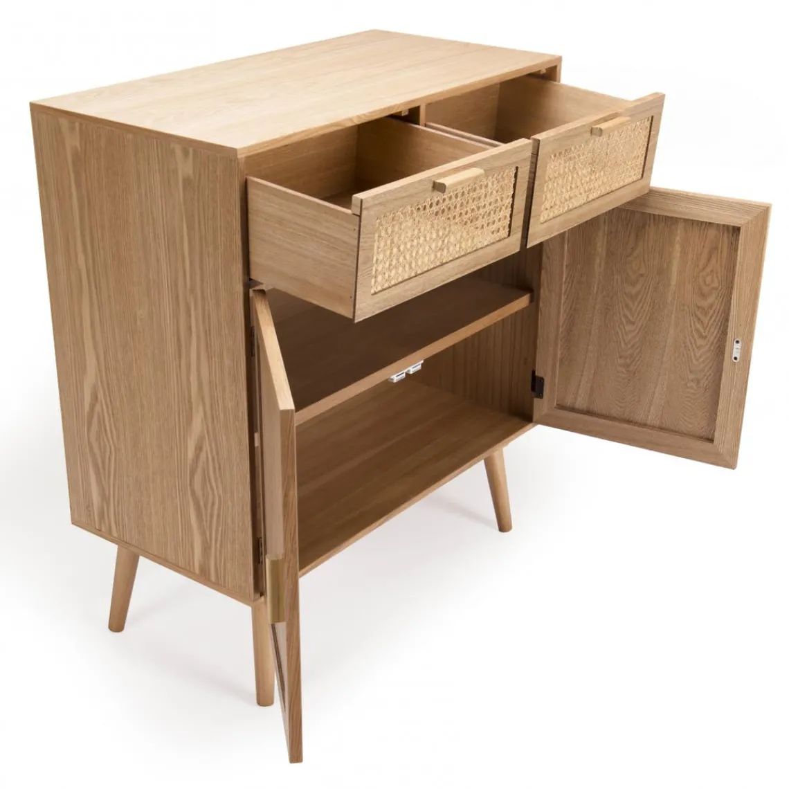 Macabane Buffet couleur naturel 2 tiroirs cannage 2 portes - RODRIGO New