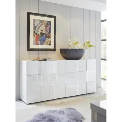 3S. x Home Buffet de salon laqué blanc 3 portes en bois DAMA Best