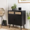 Macabane Buffet EMILIO Noir 2 Tiroirs 2 Portes Cannage New