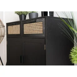 Macabane Buffet EMILIO Noir 2 Tiroirs 2 Portes Cannage New