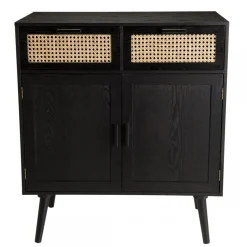 Macabane Buffet EMILIO Noir 2 Tiroirs 2 Portes Cannage New