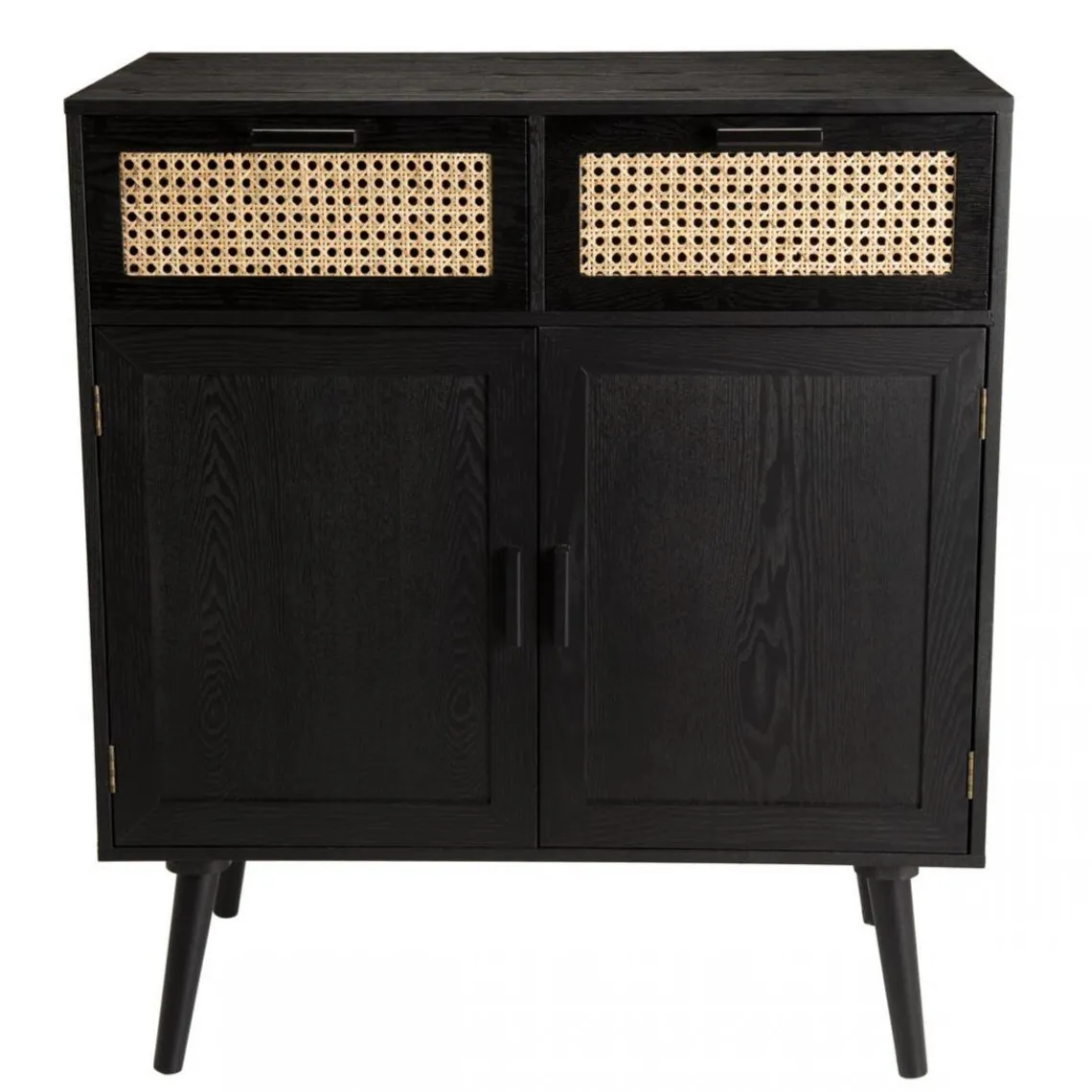 Macabane Buffet EMILIO Noir 2 Tiroirs 2 Portes Cannage New
