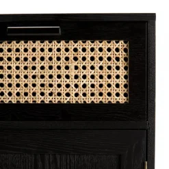 Macabane Buffet EMILIO Noir 2 Tiroirs 2 Portes Cannage New