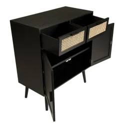 Macabane Buffet EMILIO Noir 2 Tiroirs 2 Portes Cannage New
