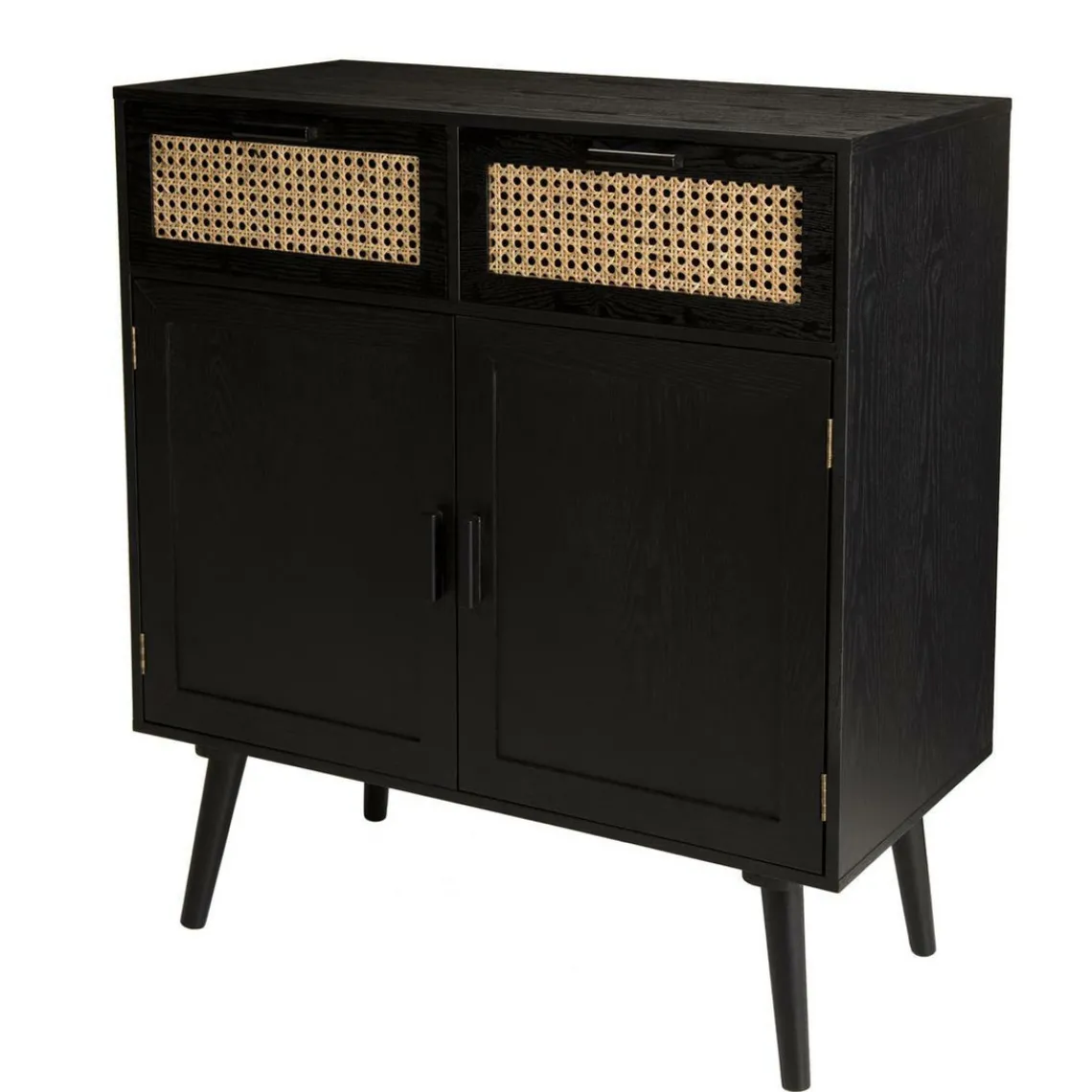 Macabane Buffet EMILIO Noir 2 Tiroirs 2 Portes Cannage New