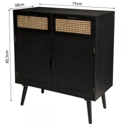 Macabane Buffet EMILIO Noir 2 Tiroirs 2 Portes Cannage New