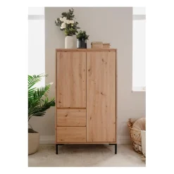 Calicosy Buffet Haut 2 Portes 2 Tiroirs et 2 étagères PLOCK Beige Best