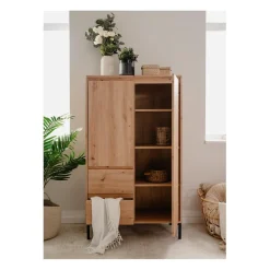 Calicosy Buffet Haut 2 Portes 2 Tiroirs et 2 étagères PLOCK Beige Best