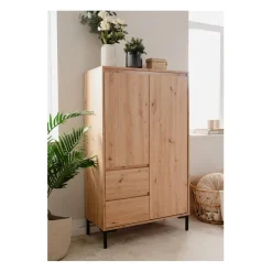 Calicosy Buffet Haut 2 Portes 2 Tiroirs et 2 étagères PLOCK Beige Best