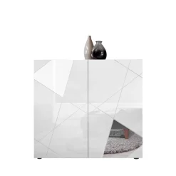 3S. x Home Buffet haut 2 portes VITTORIA blanc laqué avec sérigraphie New