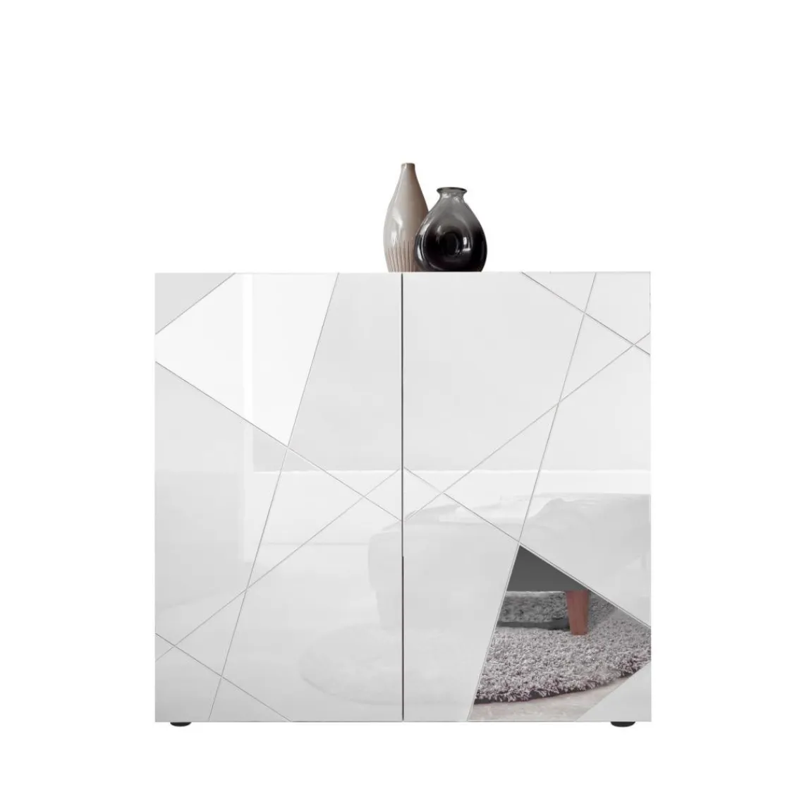 3S. x Home Buffet haut 2 portes VITTORIA blanc laqué avec sérigraphie New