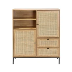 Calicosy Buffet Haut en cannage rotin naturel. 2 portes et 2 tiroirs en bois Beige Hot