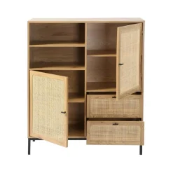 Calicosy Buffet Haut en cannage rotin naturel. 2 portes et 2 tiroirs en bois Beige Hot