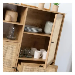 Calicosy Buffet Haut en cannage rotin naturel. 2 portes et 2 tiroirs en bois Beige Hot