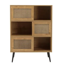 Macabane Buffet marron 3 niches 3 portes effet cannage pieds métal CHARLIE Discount