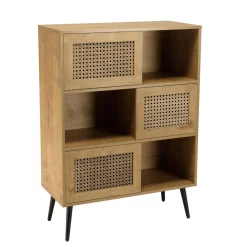 Macabane Buffet marron 3 niches 3 portes effet cannage pieds métal CHARLIE Discount