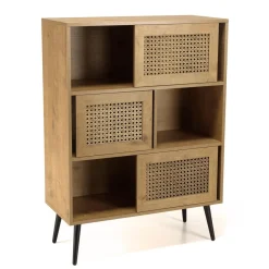 Macabane Buffet marron 3 niches 3 portes effet cannage pieds métal CHARLIE Discount