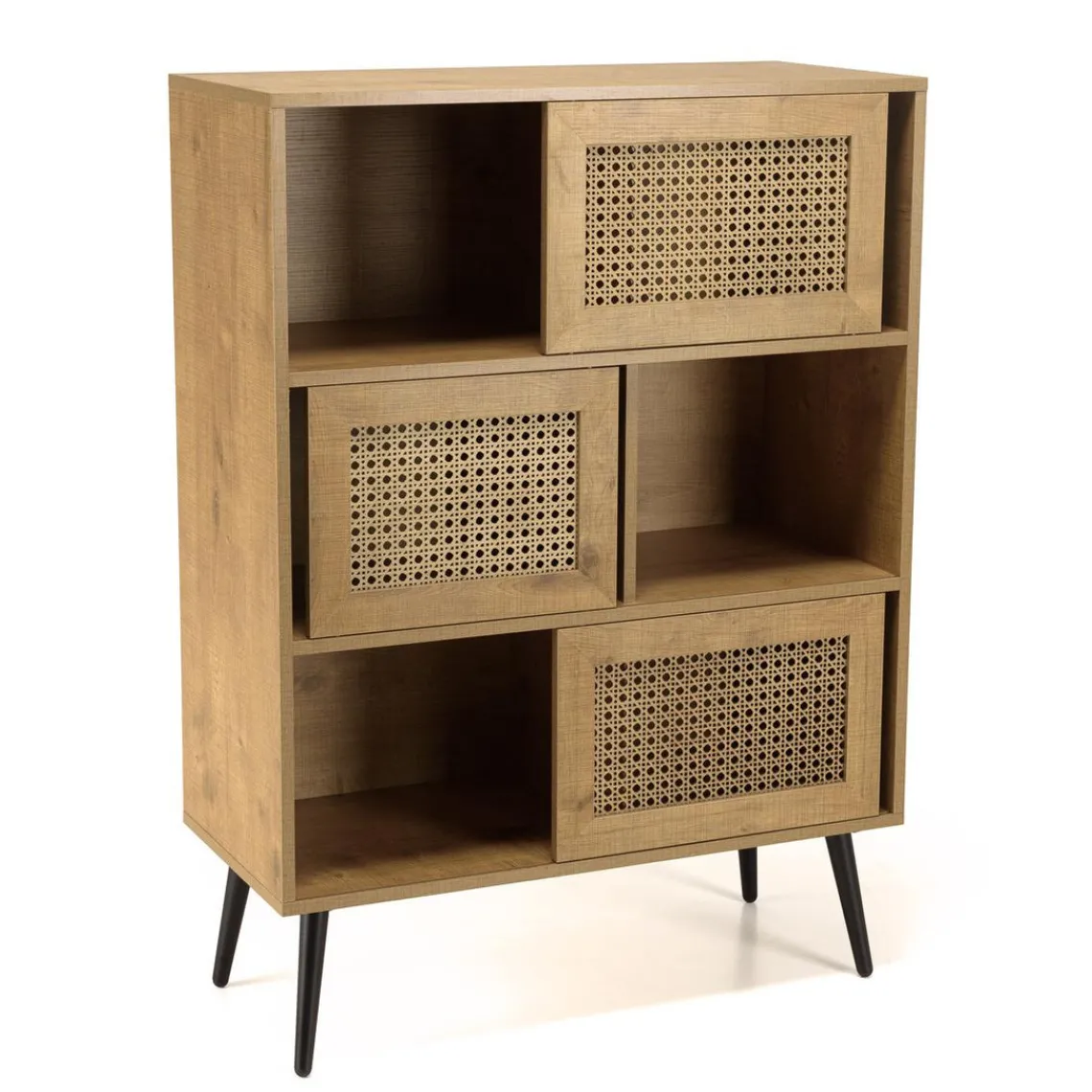 Macabane Buffet marron 3 niches 3 portes effet cannage pieds métal CHARLIE Discount