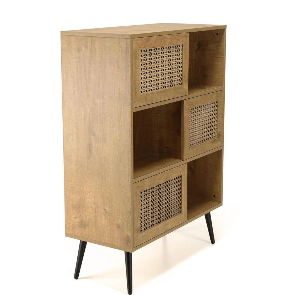 Macabane Buffet marron 3 niches 3 portes effet cannage pieds métal CHARLIE Discount