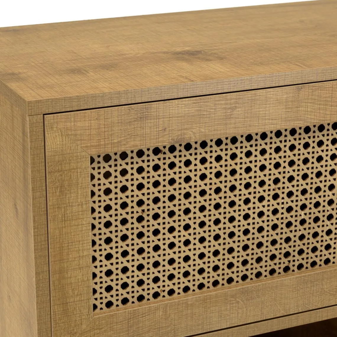 Macabane Buffet marron 3 niches 3 portes effet cannage pieds métal CHARLIE Discount