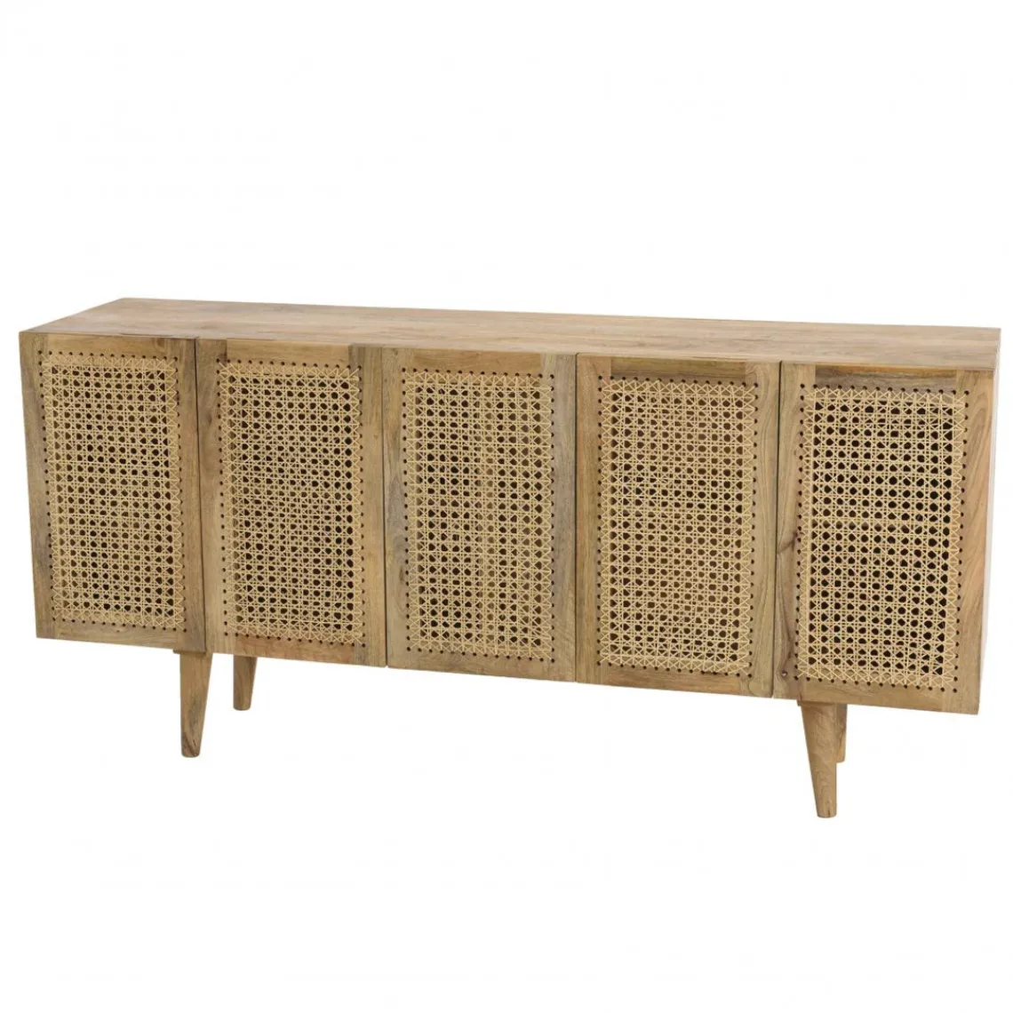 Macabane Buffet marron 5 portes bois de manguier et cannage naturel ISA Discount