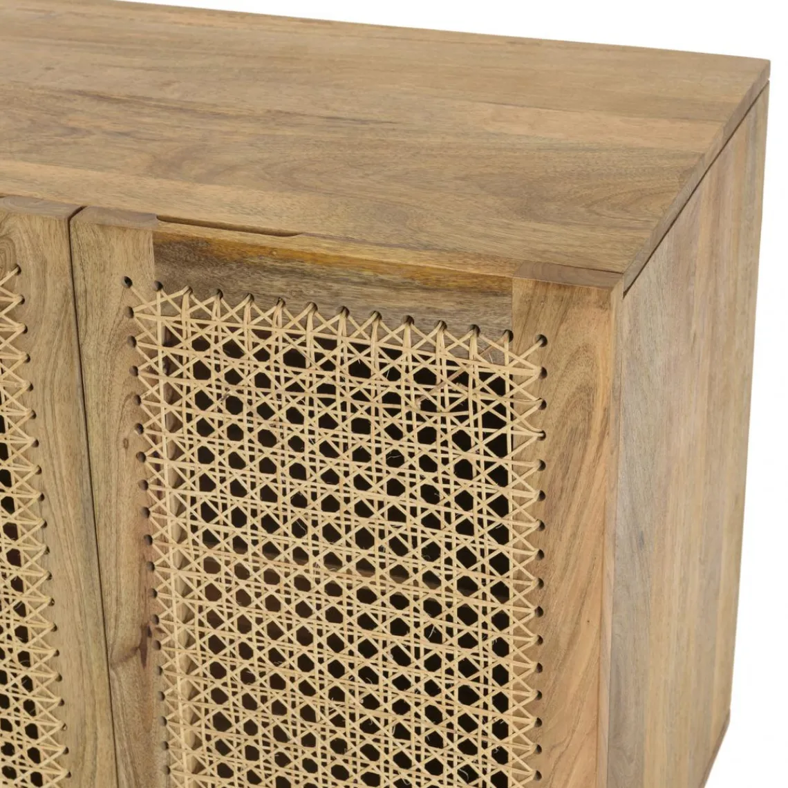 Macabane Buffet marron 5 portes bois de manguier et cannage naturel ISA Discount