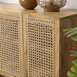 Macabane Buffet marron 5 portes bois de manguier et cannage naturel ISA Discount