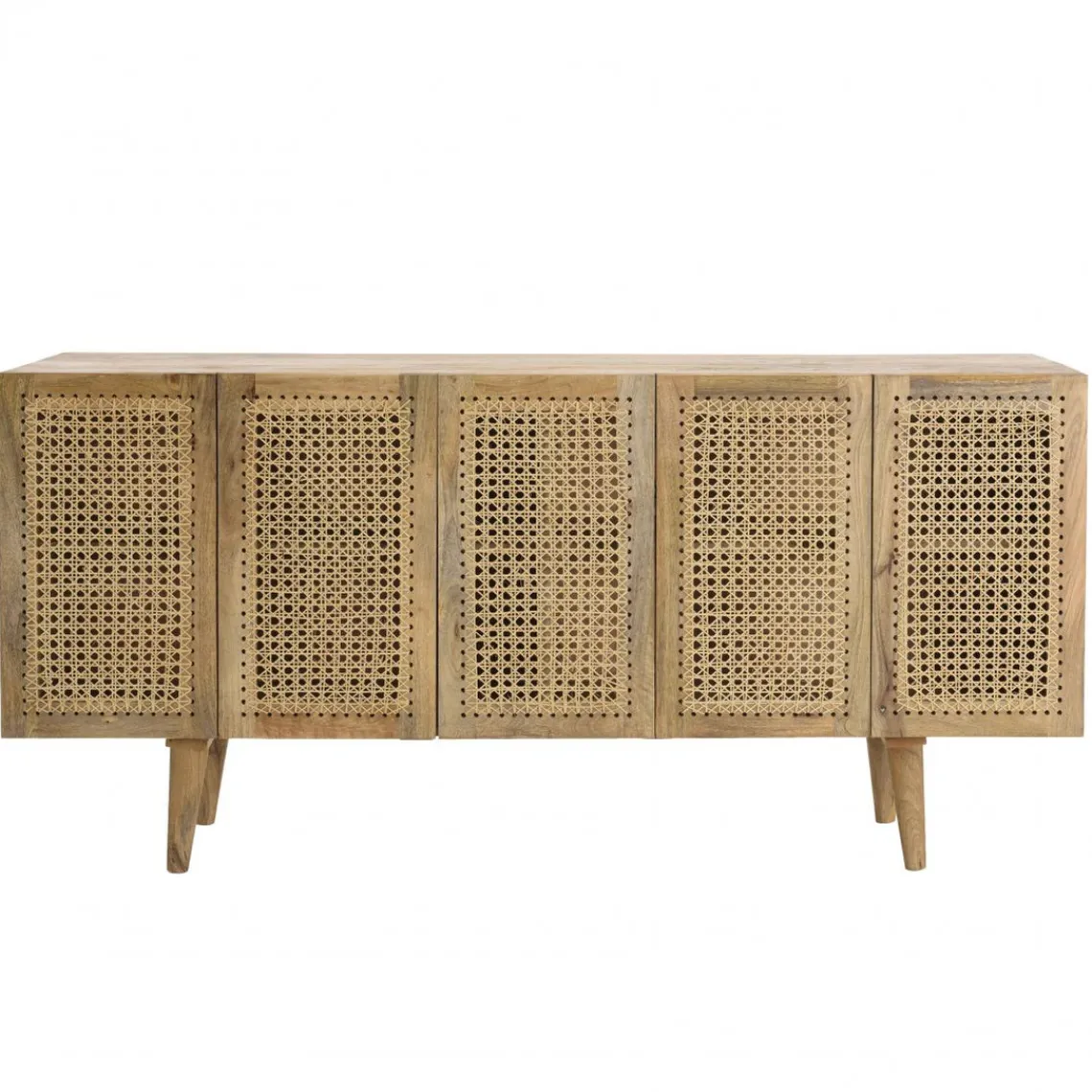 Macabane Buffet marron 5 portes bois de manguier et cannage naturel ISA Discount
