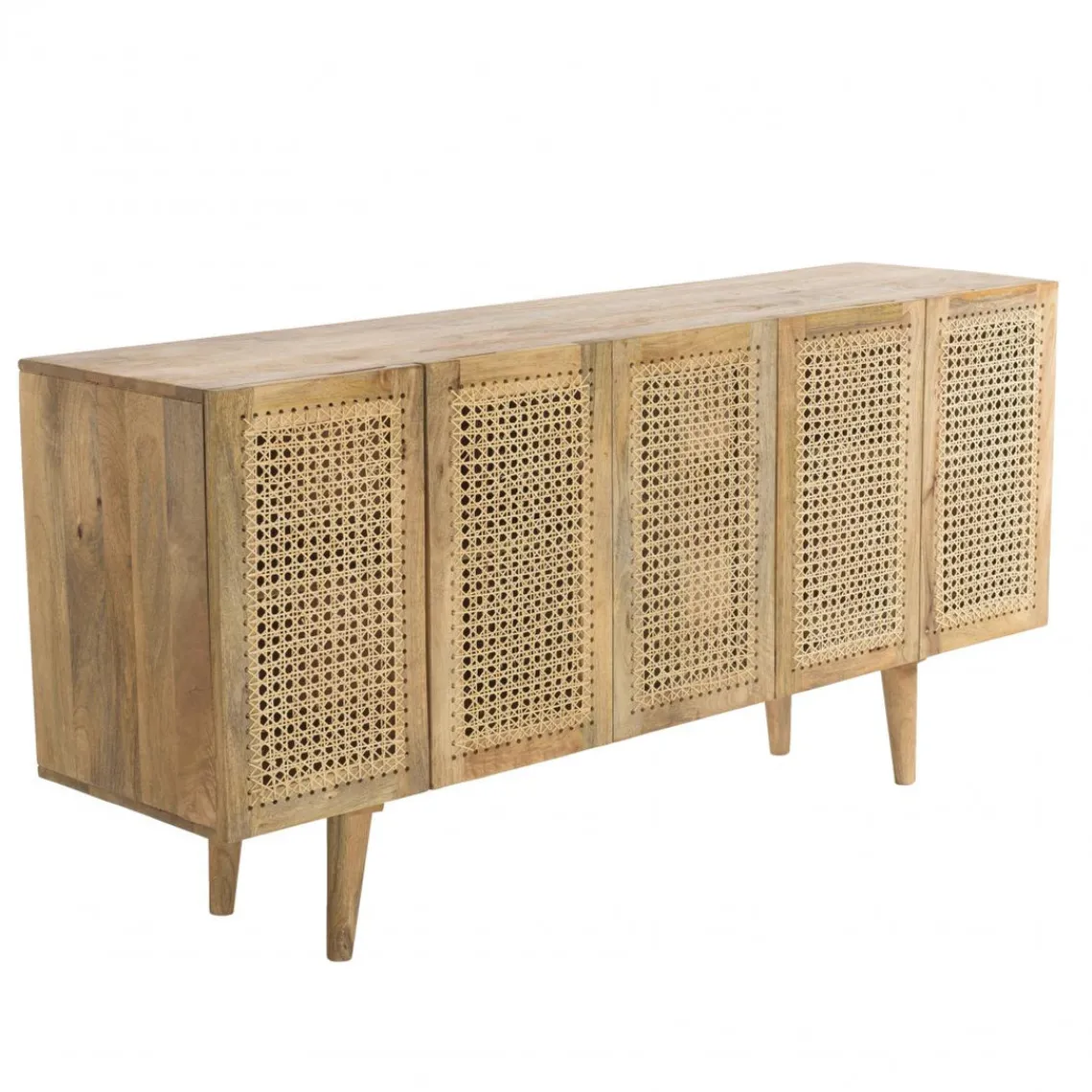 Macabane Buffet marron 5 portes bois de manguier et cannage naturel ISA Discount