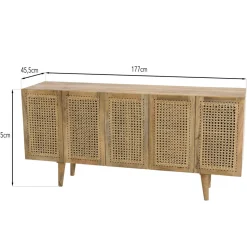 Macabane Buffet marron 5 portes bois de manguier et cannage naturel ISA Discount