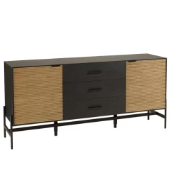 Macabane Buffet marron et noir 3 tiroirs 2 portes Pin pieds métal noir Hot