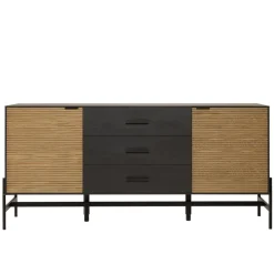 Macabane Buffet marron et noir 3 tiroirs 2 portes Pin pieds métal noir Hot