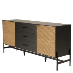 Macabane Buffet marron et noir 3 tiroirs 2 portes Pin pieds métal noir Hot