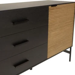 Macabane Buffet marron et noir 3 tiroirs 2 portes Pin pieds métal noir Hot