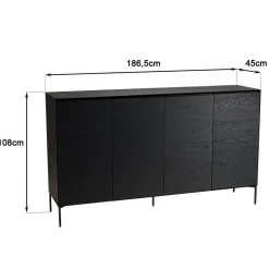 Macabane Buffet 4 portes 6 étagères pieds métal MAXENDRE Noir Best