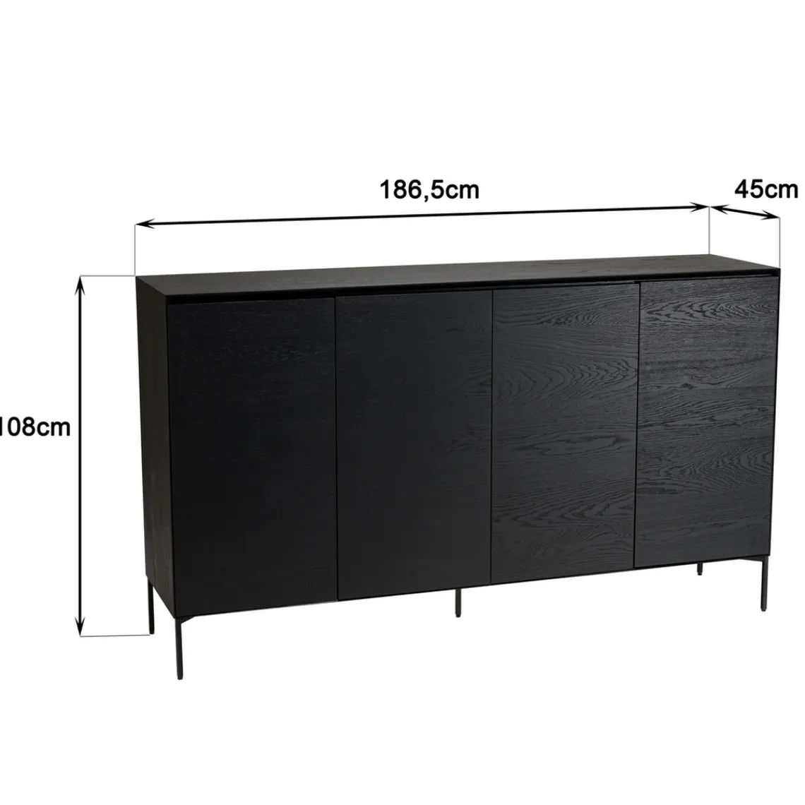 Macabane Buffet 4 portes 6 étagères pieds métal MAXENDRE Noir Best