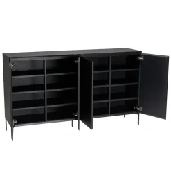 Macabane Buffet 4 portes 6 étagères pieds métal MAXENDRE Noir Best